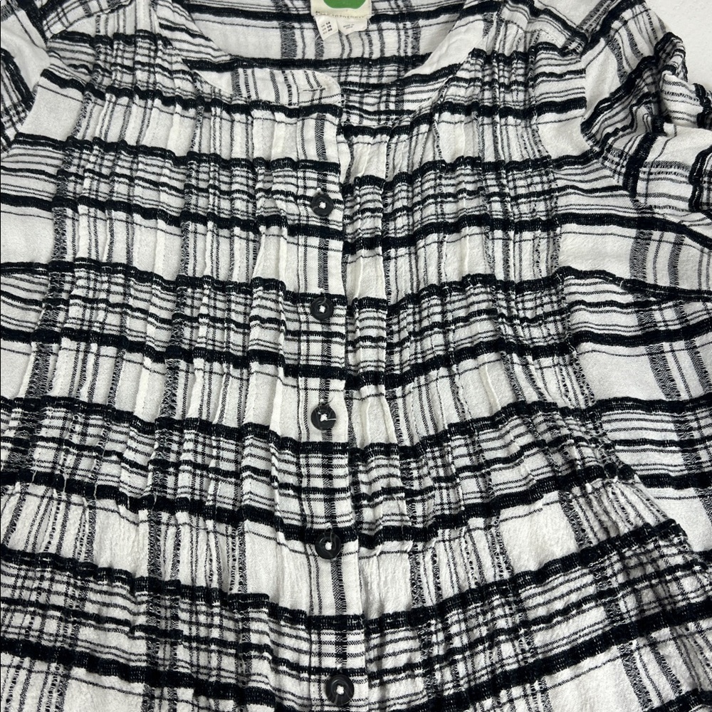 Anthropologie Sz 10 Tunic Black & White Pinktuck Button Front LS - Picture 5 of 9